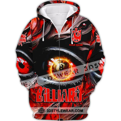 Unisex Shirt - Custom Text Fire Eye Billiard Sport Zipper Hoodie / S T-Shirt