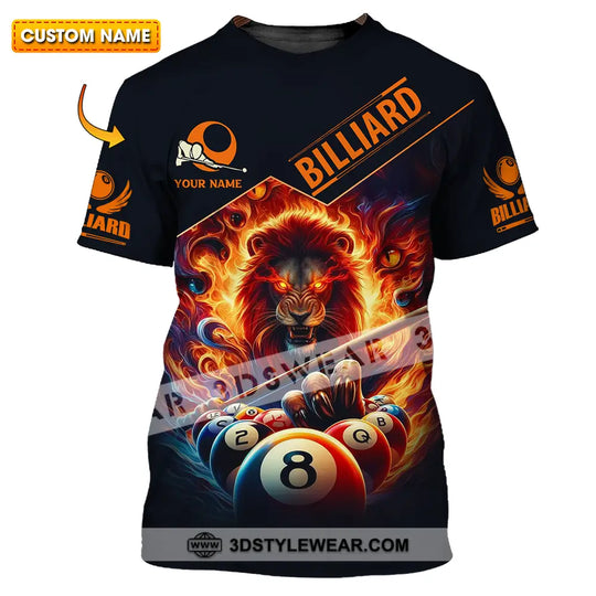 Unisex Shirt - Custom Text Fire Lion Billiards Ball Player Sport Shirt style option 1