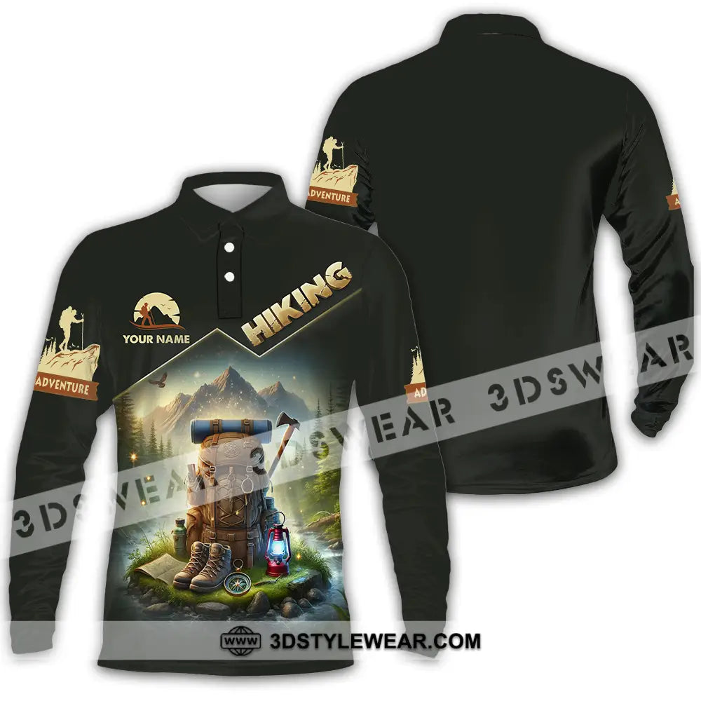 Unisex Shirt - Custom Text Shirt Hiking Long Sleeve Polo / S T-shirt