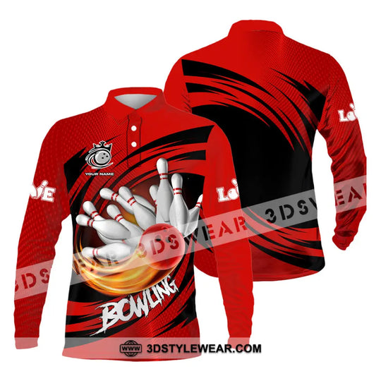 Unisex Shirt - Custom Text Red Ball Bowling Player Sport Shirt style option 3