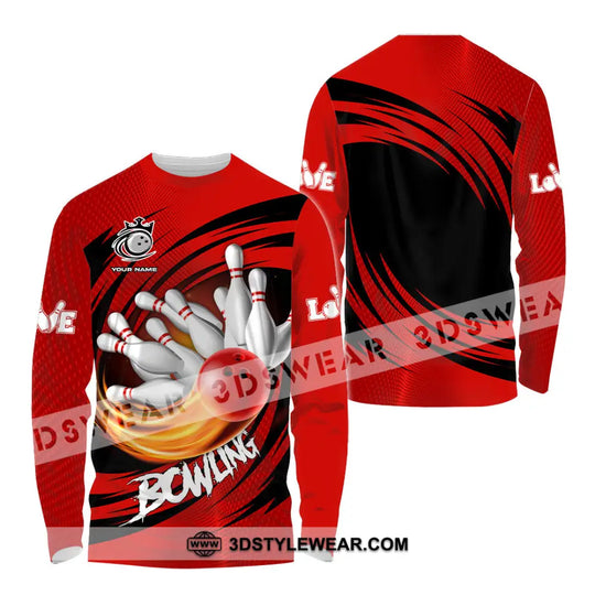 Unisex Shirt - Custom Text Red Ball Bowling Player Sport Shirt style option 4