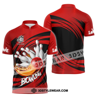 Unisex Shirt - Custom Text Red Ball Bowling Player Sport Zipper Polo / S T-Shirt