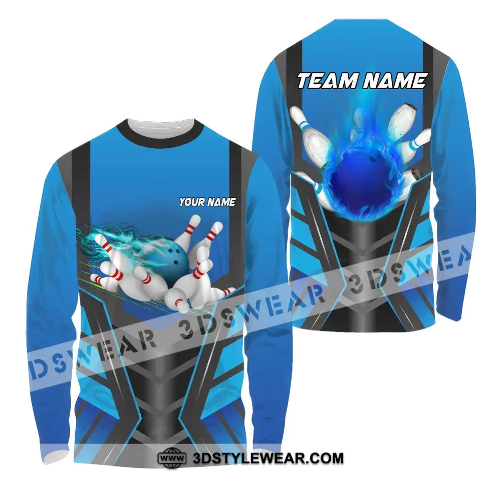 Unisex Shirt - Custom Texts Blue Fire Bowing Sport Shirt Long Sleeve Shirt / S T-shirt