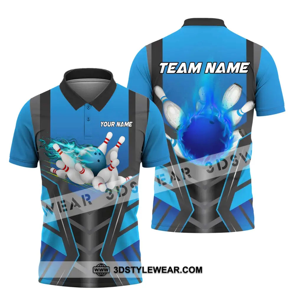 Unisex Shirt - Custom Texts Blue Fire Bowing Sport Shirt Polo Shirt / S T-shirt