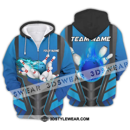 Unisex Shirt - Custom Texts Blue Fire Bowing Sport Shirt Zipper Hoodie / S T-shirt
