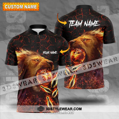 Unisex Shirt - Custom Texts Fire Lion Bowling Sport For Player T-Shirt