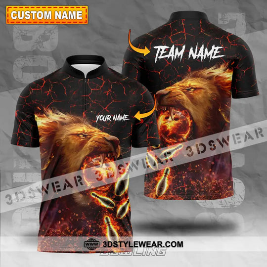 Unisex Shirt - Custom Texts Fire Lion Bowling Sport Shirt For Player style option 1