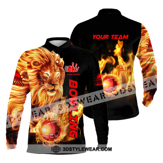 Unisex Shirt - Custom Texts Fire Lion Bowling Sport Shirt style option 3