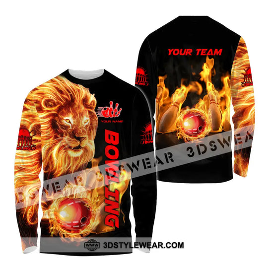 Unisex Shirt - Custom Texts Fire Lion Bowling Sport Shirt style option 4
