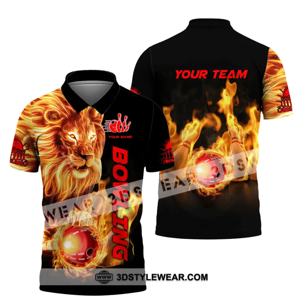 Unisex Shirt - Custom Texts Fire Lion Bowling Sport Polo / S T-Shirt