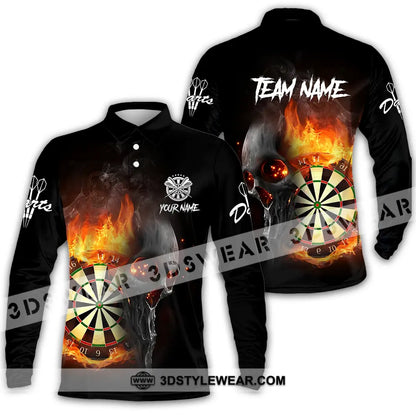 Unisex Shirt - Custom Texts Fire Lion Darts Sport For Player Long Sleeve Polo / S T-Shirt