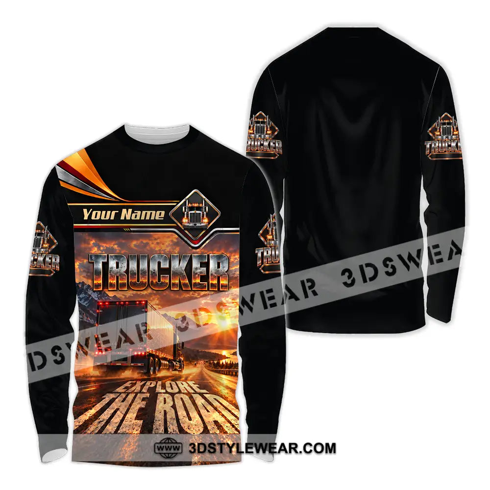 Unisex Shirt - Custom Trucker Explore The Road Shirt - Long Sleeve Shirt / S - T-shirt