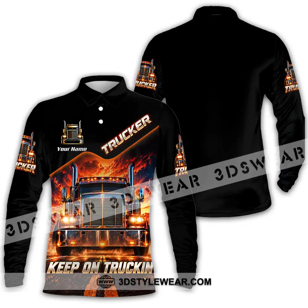 Unisex Shirt - Custom Trucker Keep On Trackin’ Shirt - Long Sleeve Polo / S - T-shirt