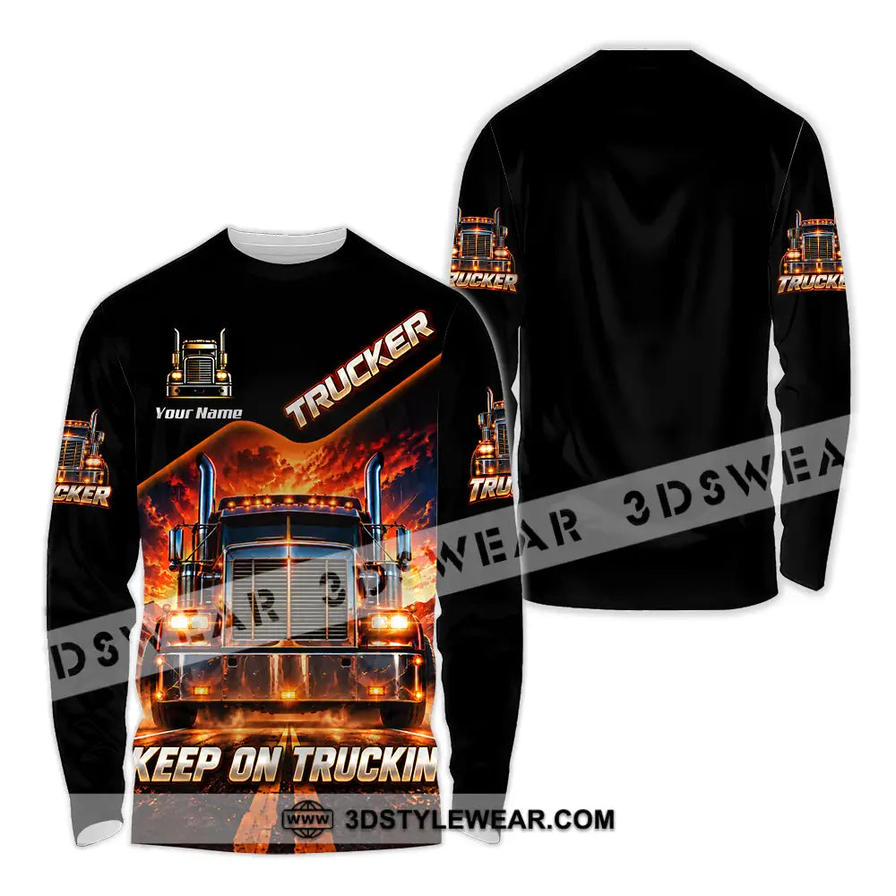 Unisex Shirt - Custom Trucker Keep On Trackin’ Shirt - Long Sleeve Shirt / S - T-shirt