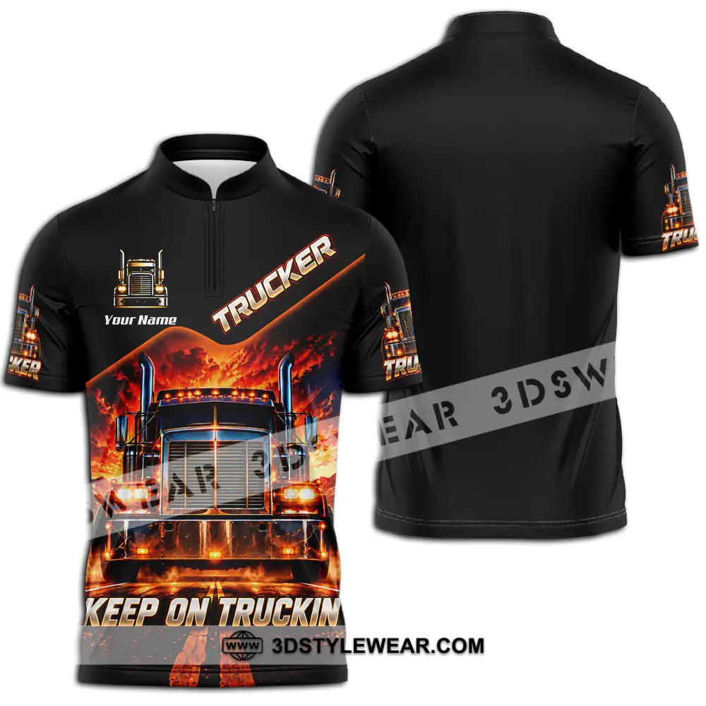 Unisex Shirt - Custom Trucker Keep On Trackin’ Shirt - Zipper Polo Shirt / S - T-shirt