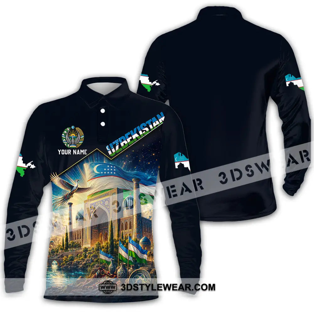 Unisex Shirt - Custom Uzbekistan Shirt - Long Sleeve Polo / S - T-shirt
