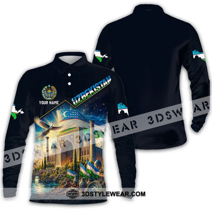 Unisex Shirt - Custom Uzbekistan Shirt - Long Sleeve Polo / S - T-shirt