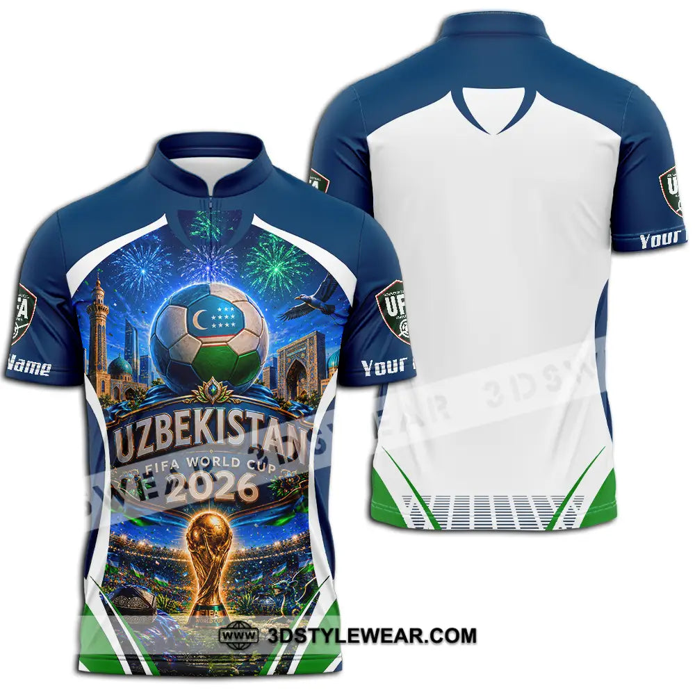 Unisex Shirt - Custom Uzbekistan World Cup 2026 Shirt - Zipper Polo Shirt / S - T-shirt