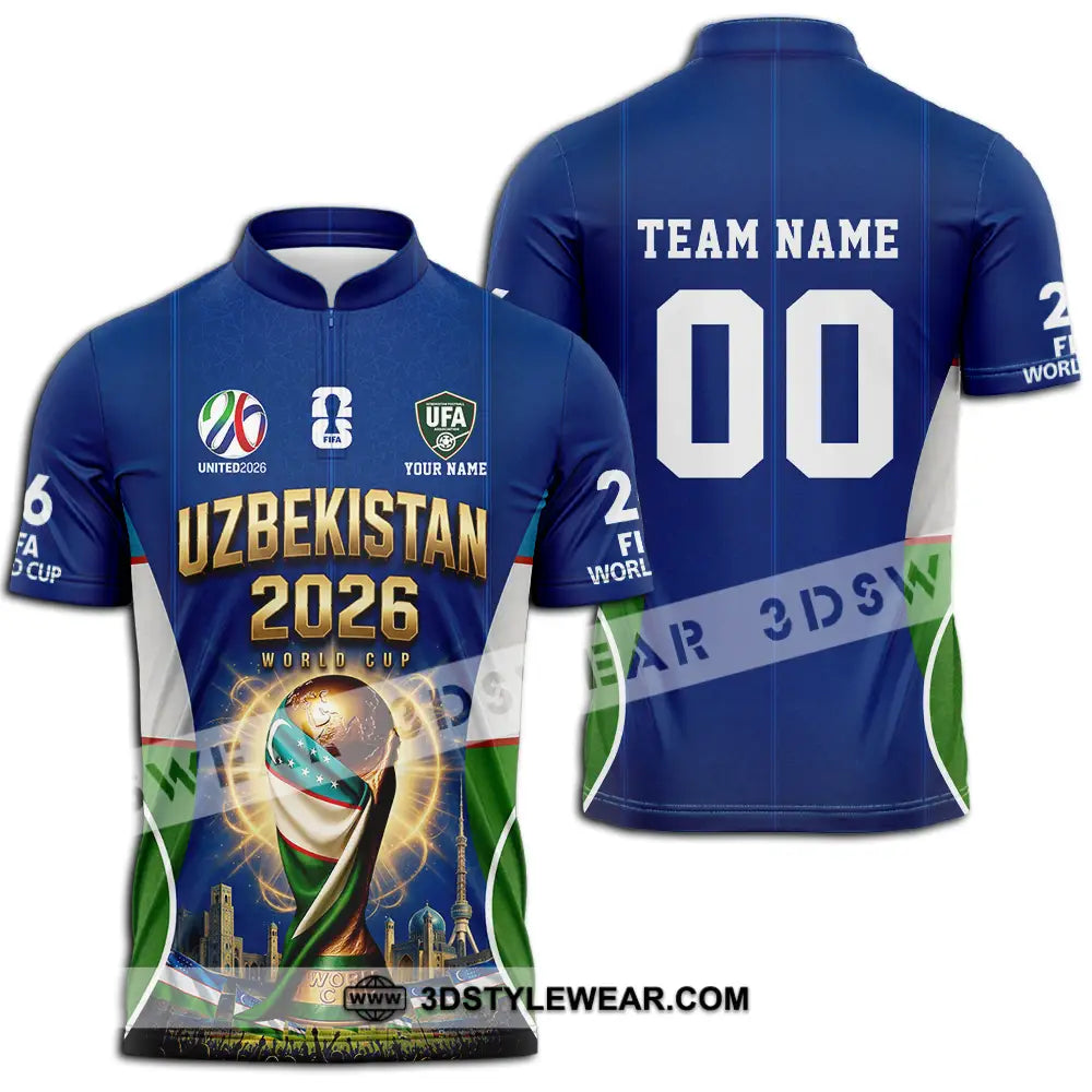 Unisex Shirt - Custom Uzbekistan World Cup 2026 Shirt - Zipper Polo Shirt / S - T-shirt