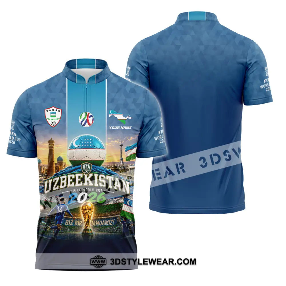 Unisex Shirt - Custom Uzbekistan World Cup 2026 Shirt - Zipper Polo Shirt / S - T-shirt