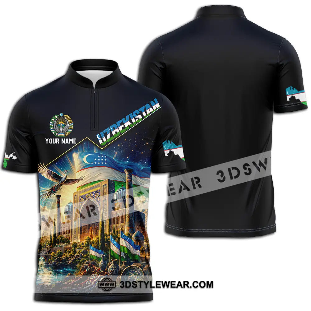 Unisex Shirt - Custom Uzbekistan Shirt - Zipper Polo Shirt / S - T-shirt