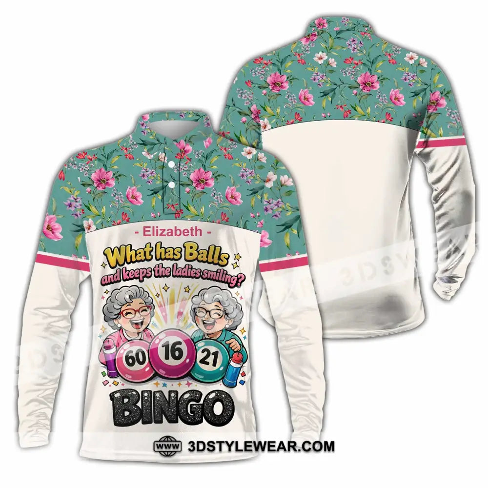 Unisex Shirt - Custom What Has Balls And Keeps The Ladies Smiling Bingo Shirt - Long Sleeve Polo / S - T-shirt