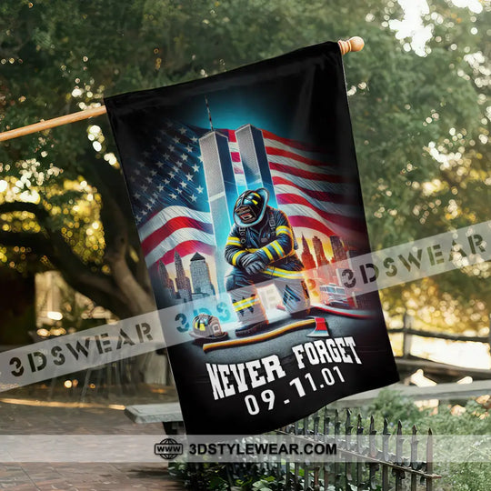 United States Flag, Fireman 911 Memorial - American Memorial Flag style option 2