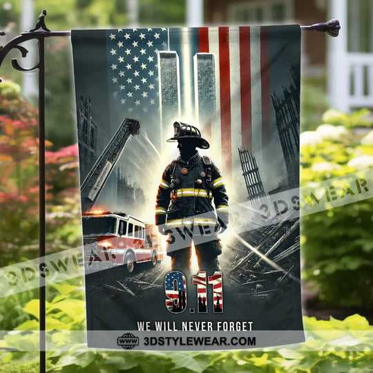 United States Flag, Fireman 911 Memorial - American Memorial Flag style option 2