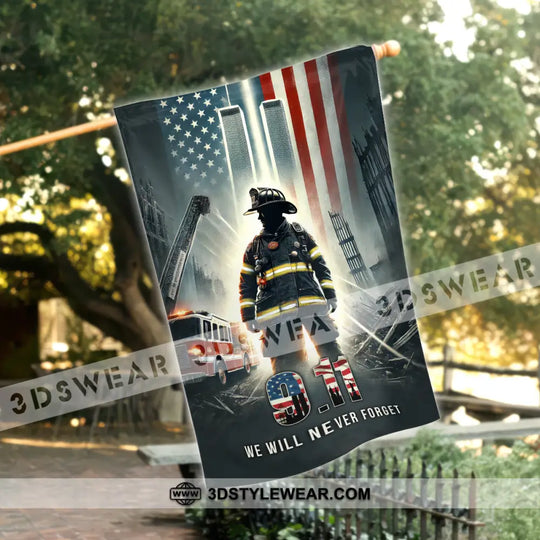 United States Flag, Fireman 911 Memorial - American Memorial Flag style option 1