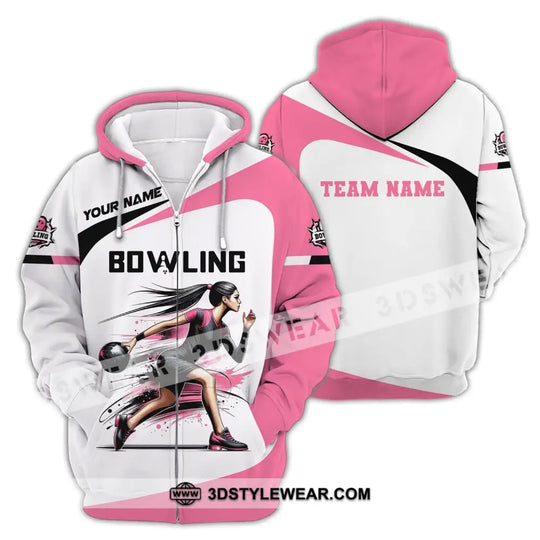 Woman Shirt, Custom Name Bowling Zip Polo Shirt, Shirt for Bowling Player, Bowling T-shirt style option 4