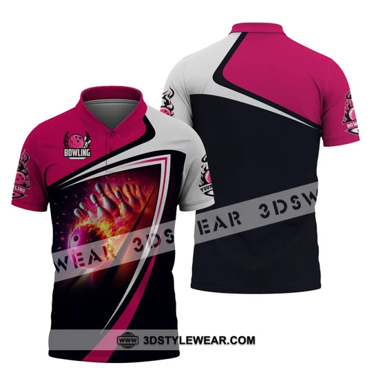 Woman Shirt, Custom Name Bowling Zip Polo Shirt, Shirt for Bowling Player, Bowling T-shirt style option 4