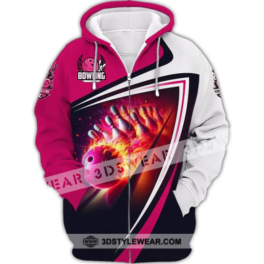 Woman Shirt, Custom Name Bowling Zip Polo Shirt, Shirt for Bowling Player, Bowling T-shirt style option 3