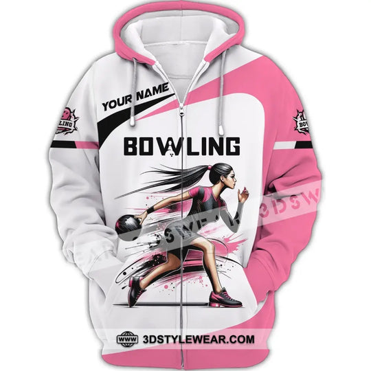 Woman Shirt, Custom Name Bowling Zip Polo Shirt, Shirt for Bowling Player, Bowling T-shirt style option 3