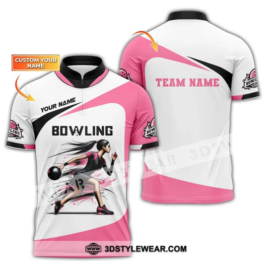 Woman Shirt, Custom Name Bowling Zip Polo Shirt, Shirt for Bowling Player, Bowling T-shirt style option 1