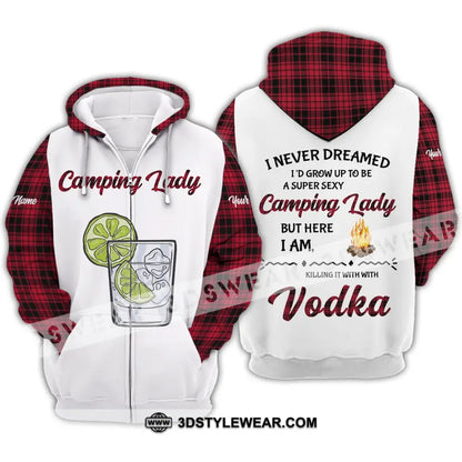 Woman Shirt - Custom Name Camping Lady I Never Dreamed I’d Grow Up To Be Super Sexy Zipper Hoodie