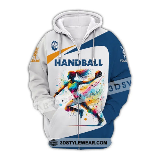 Woman Shirt, Custom Name Handball Player Shirt, Handball Hoodie Shirt Polo Long Sleeve, Gift for Handball Player style option 3