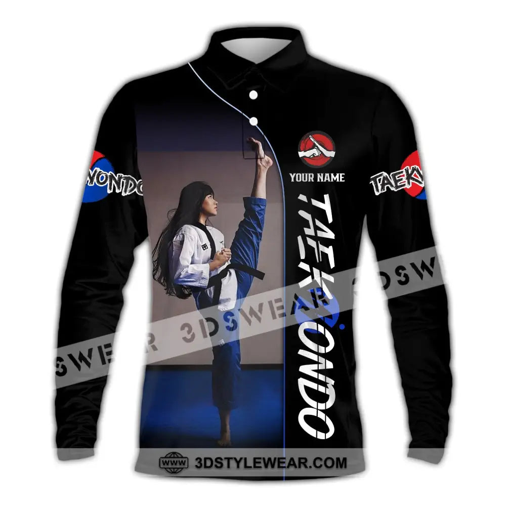 Woman Shirt Custom Name Taekwondo Shirt Taekwondo Hoodie Shirt Polo Long Sleeve Gift for Taekwondo Lovers - Long Sleeve