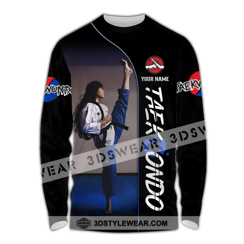 Woman Shirt Custom Name Taekwondo Shirt Taekwondo Hoodie Shirt Polo Long Sleeve Gift for Taekwondo Lovers - Long Sleeve