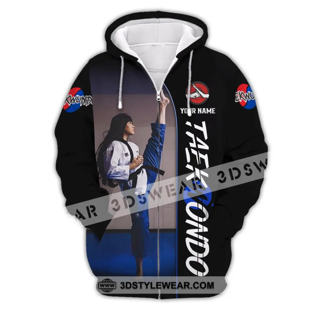 Woman Shirt Custom Name Taekwondo Shirt Taekwondo Hoodie Shirt Polo Long Sleeve Gift for Taekwondo Lovers - Zipper