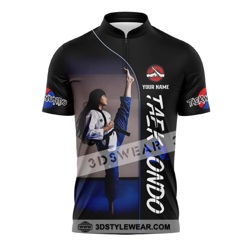 Woman Shirt Custom Name Taekwondo Shirt Taekwondo Hoodie Shirt Polo Long Sleeve Gift for Taekwondo Lovers - Zipper Polo