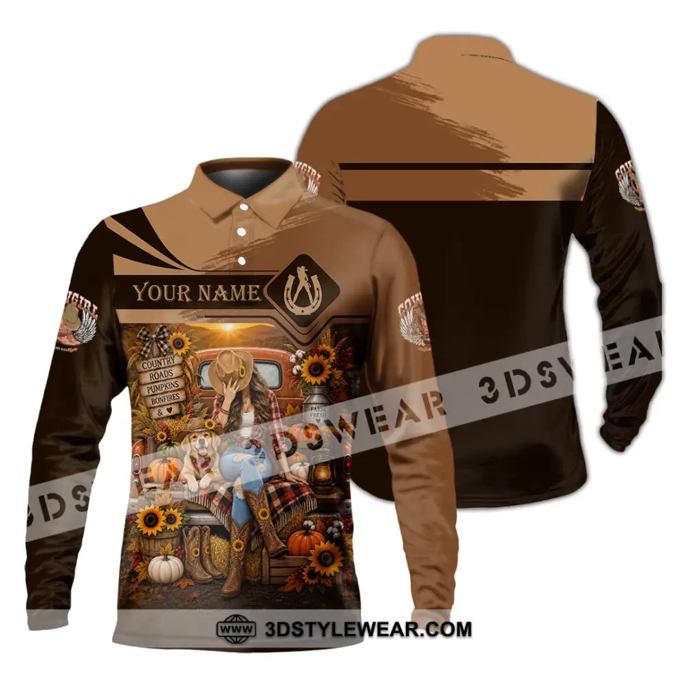Women Shirt - Custom Autumn Cowgirl Shirt - Long Sleeve Polo / S - T-shirt