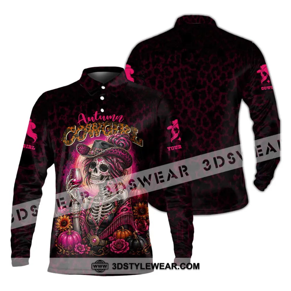Women Shirt - Custom Autumn Cowgirl Shirt - Long Sleeve Polo / S - T-shirt