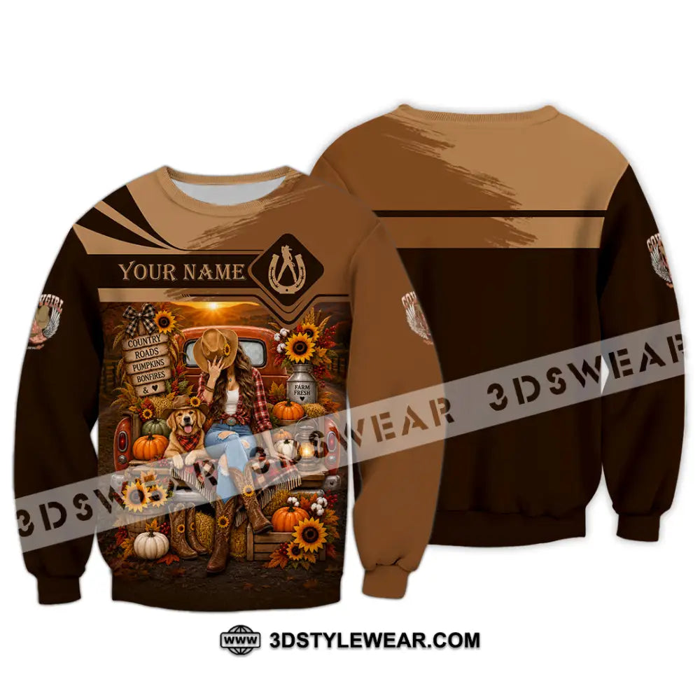 Women Shirt - Custom Autumn Cowgirl Shirt - Long Sleeve / S - T-shirt