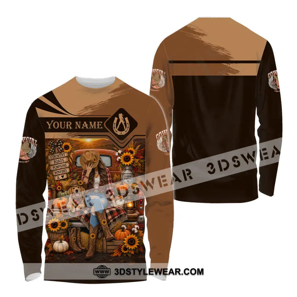 Women Shirt - Custom Autumn Cowgirl Shirt - Long Sleeve Shirt / S - T-shirt