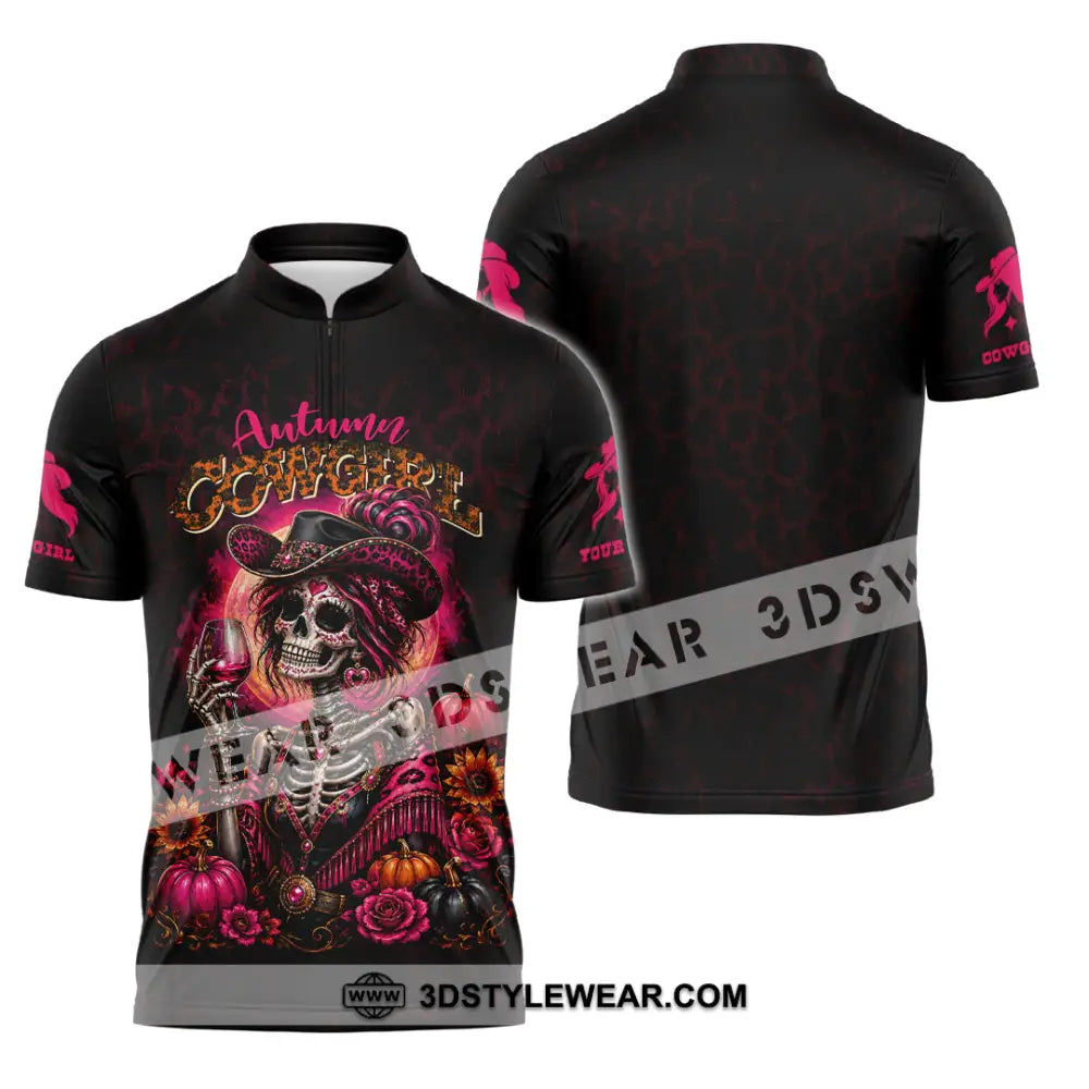 Women Shirt - Custom Autumn Cowgirl Shirt - Zipper Polo Shirt / S - T-shirt
