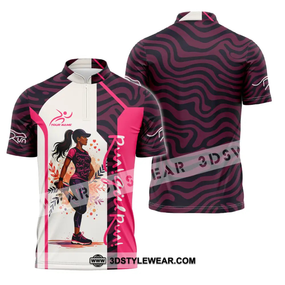 Women Shirt - Custom Run Girl Run 3D Shirt - Zipper Polo Shirt / S - T-shirt